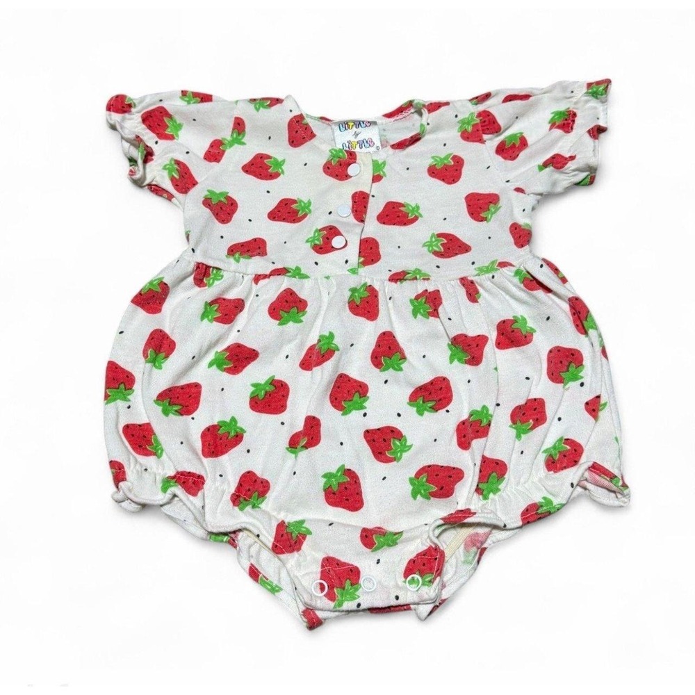 Vintage Little by Little Baby Strawberry Bubble Romper 6/9M 90s Cottagecore